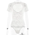 Body chic in pizzo bianco con eleganti motivi floreali traforati per donna - S / Bianco