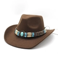 Classic dark brown wool felt western cowboy hat with turquoise beaded decorative band - M (56-58cm) / Coffee