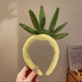 Plush yellow pineapple headband with green leaves for hair styling and washing face - Hair Hoop-Yellow Pineapple