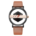 Minimalistische transparente Skelettuhr mit braunem Lederarmband und schwarzem Gehäuse - Braunes Armband Schwarzes Zifferblatt