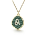 Golden Leo zodiac necklace with teardrop malachite pattern and sparkling rhinestones - Leo (KN196880-K)