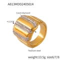 Anello largo da uomo in acciaio al titanio dorato con file di diamanti cechi - US 6 / Stile a Righe Verticali Oro (A813)