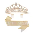 Champagne gold Birthday Princess tiara and satin sash set for women party accessories - Gold Birthday Crown Sash Set