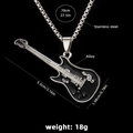 Minimalist black guitar necklace in stainless steel and alloy, 70cm chain length - Guitar No.21 + 70cm Steel Chain