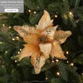Golden glitter artificial Christmas poinsettia flower, 27cm diameter holiday decoration - Gold