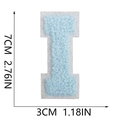 Detailed dimensions of 7cm blue chenille letter I patch for bags and clothing - Letter I / Light Blue