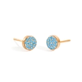 Minimalist round stud earrings in rose gold finish with pavé set sky blue crystals - Rose Gold + Lake Blue
