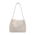 Chic off-white plush tote bag for winter featuring long faux fur and slim shoulder strap - No Pendant / White