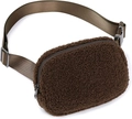 Brown fuzzy plush waist bag with adjustable strap and plastic buckle on white background - Coffee