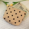 Beige corduroy makeup bag with brown polka dots and soft vertical ribbed texture - Beige Dot