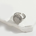 Silver micro-pave zircon round open ring for women with adjustable metal band - Round Flower
