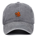 Vintage dunkelgraue Baseballcap aus gewaschener Baumwolle mit Eichhörnchen-Stickerei - Verstellbar / Grau