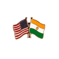 Crossed US and India flag metal badge lapel pin for international fashion outfits - USA And India Flag Style (C2330)