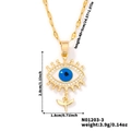 Macro view of blue evil eye necklace pendant with size specifications and white crystals - Gold Evil Eye Style (N01203-3)