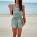 Dames tweeledige strandset met mouwloze top en bedrukte korte broek in de kleur mintgroen - S / Bonengroen