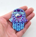 Blue and purple acrylic Hamsa hand pendant with evil eye detail for jewelry DIY - Style 12
