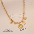 Collana in acciaio inossidabile dorato con ciondoli luna sole e perle decorative - Stile Uccello Sole Luna Stella (2#)