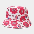 Detail of floral bucket hat featuring pink flower prints and multi-row stitched brim - M (56-58cm) / White Base Pink Magenta Floral
