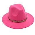 Detail of rose red wool fedora hat featuring three rows of rose gold beaded decoration - M(56-58cm) / Rose Red