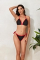 Close-up of black and red triangle bikini showing detailed wavy texture and side ties - S / Black with Red Trim