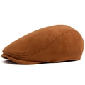 Detailed side view of the brown suede ivy cap showing curved stitching and soft texture - Adjustable / Yellow
