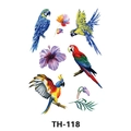 Temporary tattoo sheet TH-118 featuring watercolor parrots and tropical floral designs - Th-118 / 210*148mm
