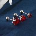 Triangle stainless steel screw back earrings with deep red synthetic crystal studs - Small (5mm) / Silver-Red