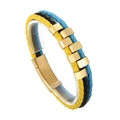 Multilayer braided leather bracelet in yellow black and blue with golden magnetic clasp - Mixed Color Leather Gold (KB83967-K)