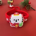 Handmade red crochet pet collar with cartoon tiger patch and winter snowflake decor - Christmas Cat