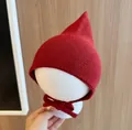 Infant winter knit earflap hat in vibrant red with top point and secure chin straps - Cap circumference 40-48cm, suitable for 3-18 months / Basic Elf Hat Red
