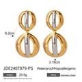 Detailed dimensions of two-tone stainless steel hoop earrings measuring 6.2cm by 3.16cm - Two Tone Nested Double Ring Style (JDE2407079-PS)
