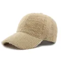 Beige faux fur baseball cap for women with cozy plush texture and warm curved brim - Adjustable / Khaki