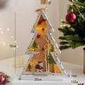 Luminous triangular wooden Christmas tree lamp featuring a carved Santa Claus and forest scene - Style A (Natural Wood Santa)