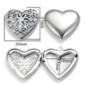 Polished silver heart locket pendant in stainless steel with intricate hollow floral design - A23-Hollow Heart