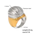 Vintage titanium steel ring with two-tone silver textured top and golden hammered band - US 6 / Two-tone (Gold & Silver)