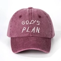 Vintage dunkelrote gewaschene Baumwoll-Baseballkappe mit weißer Stickerei GOD'S PLAN - Einheitsgröße / Burgunderrot