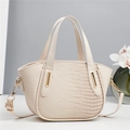 Elegant beige crocodile-patterned tote bag with gold hardware and removable strap - Off White