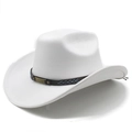 Detail of white suede cowboy hat featuring a brown embroidered band with metal rivets - M (56-58cm) / White (Suede)