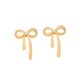 Golden bow stud earrings with center pearl and hammered texture on white background - Pearl Bowknot Stud Earrings(2#)