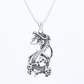 Vintage stainless steel dragon pendant necklace with intricate Celtic knot in antique silver finish - Western Dragon Celtic Knot Style (C0210)
