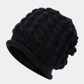 Close-up of thick black knit beanie showing the textured wave pattern and rolled edge - M (56-58cm) / Navy Blue