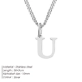 Minimalist silver stainless steel initial U pendant necklace with adjustable chain - Letter Style(U) (CDNP014) / Silver