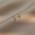 Golden heart stud earrings with bow design and clear cubic zirconia on silk - Bow Heart Style (E0201)