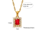 18K vergoldete Halskette mit rechteckigem rotem Edelstein und weißem Zirkonia - Quadratischer Zirkonia-Anhänger mit Wasserwellenkette / Rot