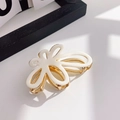 Pince à cheveux élégante en métal doré avec fleur blanche évidée pour un style varié - Petit-7cm / Blanc