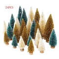 24-piece set of mini sisal Christmas trees with wood bases in green and gold colors - Set 1 - 24PCS