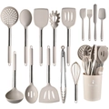 15-piece beige silicone and stainless steel kitchen utensil set with storage bucket - 14-Piece Set
