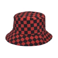 Detail showing high-quality stitching on the red and black checkered cotton bucket hat - M (56-58cm) / Red