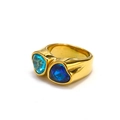 Detail of wide gold band ring featuring two heart-shaped blue gemstones in 18k finish - US 6 / Gold (Light/Dark Blue)