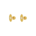 Minimalist gold geometric stud earrings featuring a single clear zircon with screw ball back - Round Zirconia Stud Earrings (JQH0170-GG)